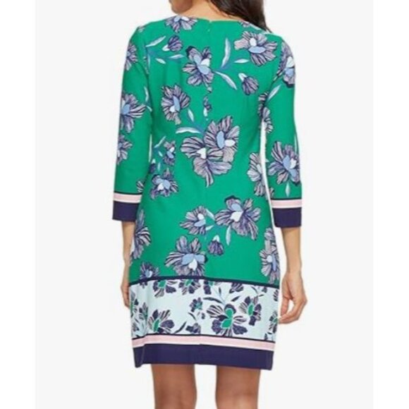 Vince Camuto Womens Spring Floral Preppy Green Sheath Dress 3/4 Sleeve Fully Lin - Picture 2 of 16
